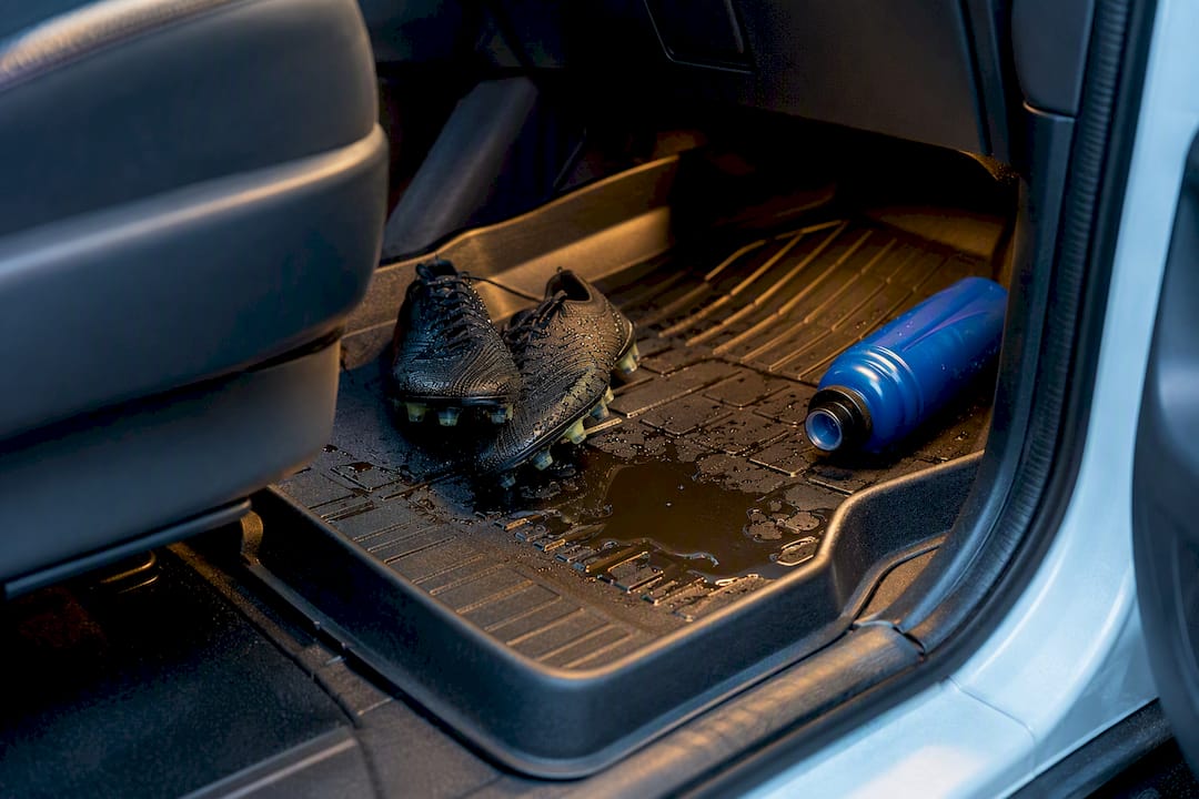 Floor liner containing water and wet cleats