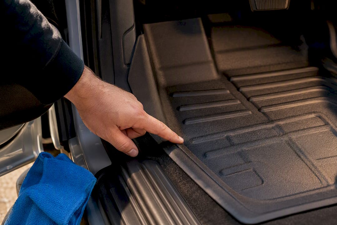 Close-up of custom-fit floor liner edge