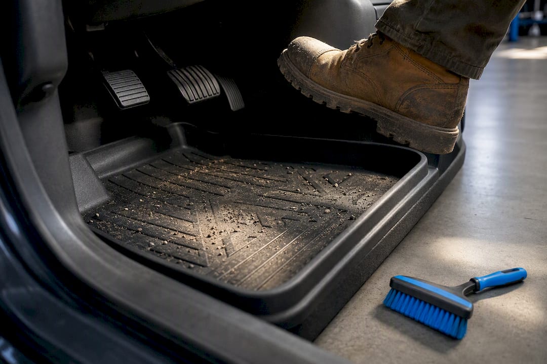 Boot above protected contractor truck floor