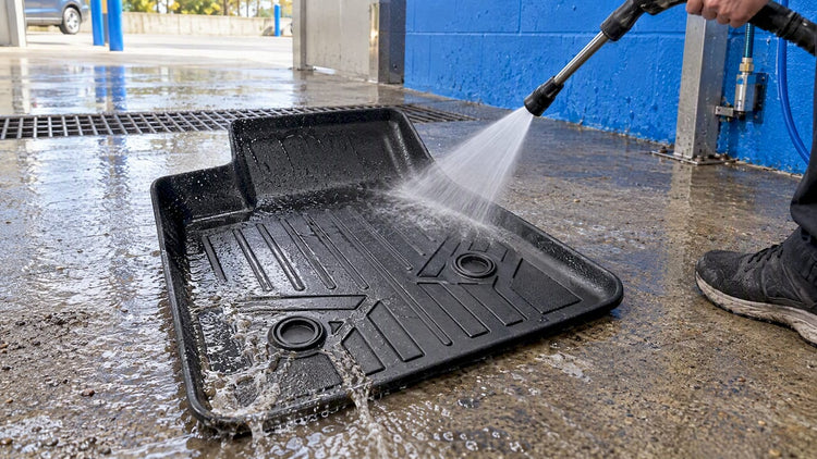 SMARTLINER floor liner being pressure rinsed