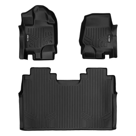 Smart Liner USA Motor Vehicle Interior Fittings Black / 2 Row Floor Mat Liner Set SmartCoverageâ„¢ Custom Fit Floor Liners For 2015-2025 Ford F-150 SuperCrew Cab with 1st Row Bench Seat (No OTH and no 2nd Row Underseat Storage) Vinyl Flooring