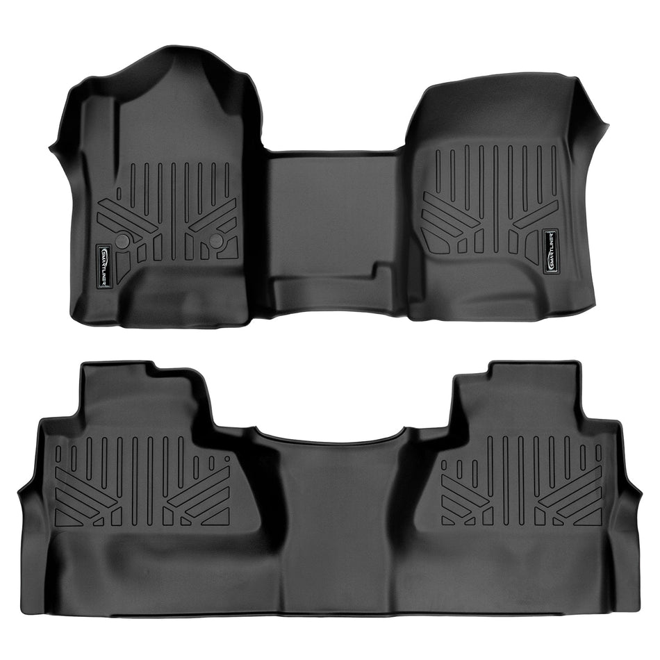 2015-2019 Chevrolet Silverado 3500 HD Floor Liners|Crew Cab Models (Provides over-the-hump coverage. Only fits carpet models. Fits bench seat models. 2nd row half coverage. Not 4x4 Shifters - No E-Assist Models)|SMARTLINER