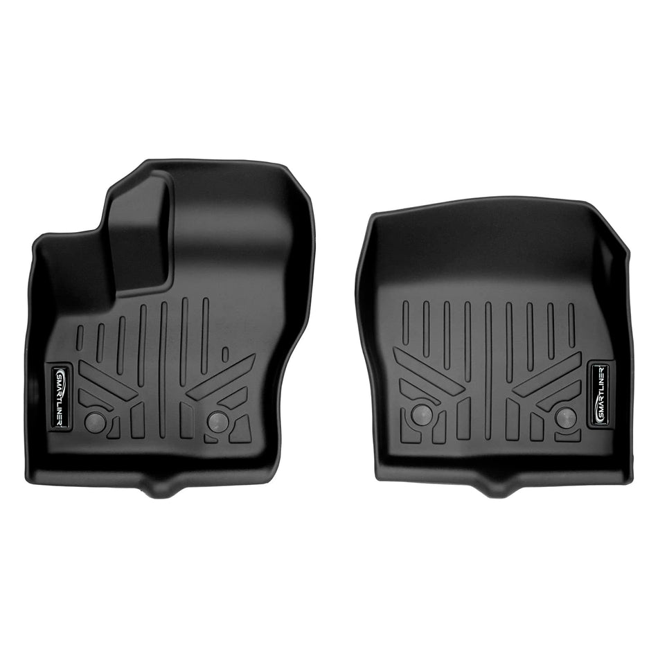 SMARTLINER Floor Liners Black / First Row Liners 2021-2022 Ford Transit Connect Floor Liners|Passenger Van, Standard Wheel Base Models (Wagon / SWB W/Secondary Footrest)|SMARTLINER