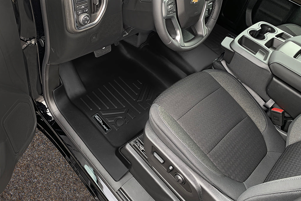 SMARTLINER Custom Fit Floor Liners For 2019-2024 Chevrolet Silverado 1500 Crew Cab With 1st Row Bench Seat (with OTH Coverage) and Carpet Flooring without the 2nd Row Underseat Storage