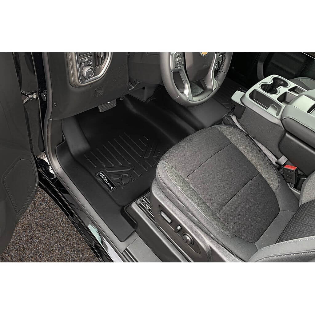 SmartCoverageâ„¢ Custom Fit Floor Liners For 2019-2025 Chevrolet Silverado 1500 Crew Cab With 1st Row Bench Seat (OTH Coverage) and Carpeted Flooring with the 2nd Row Underseat Storage