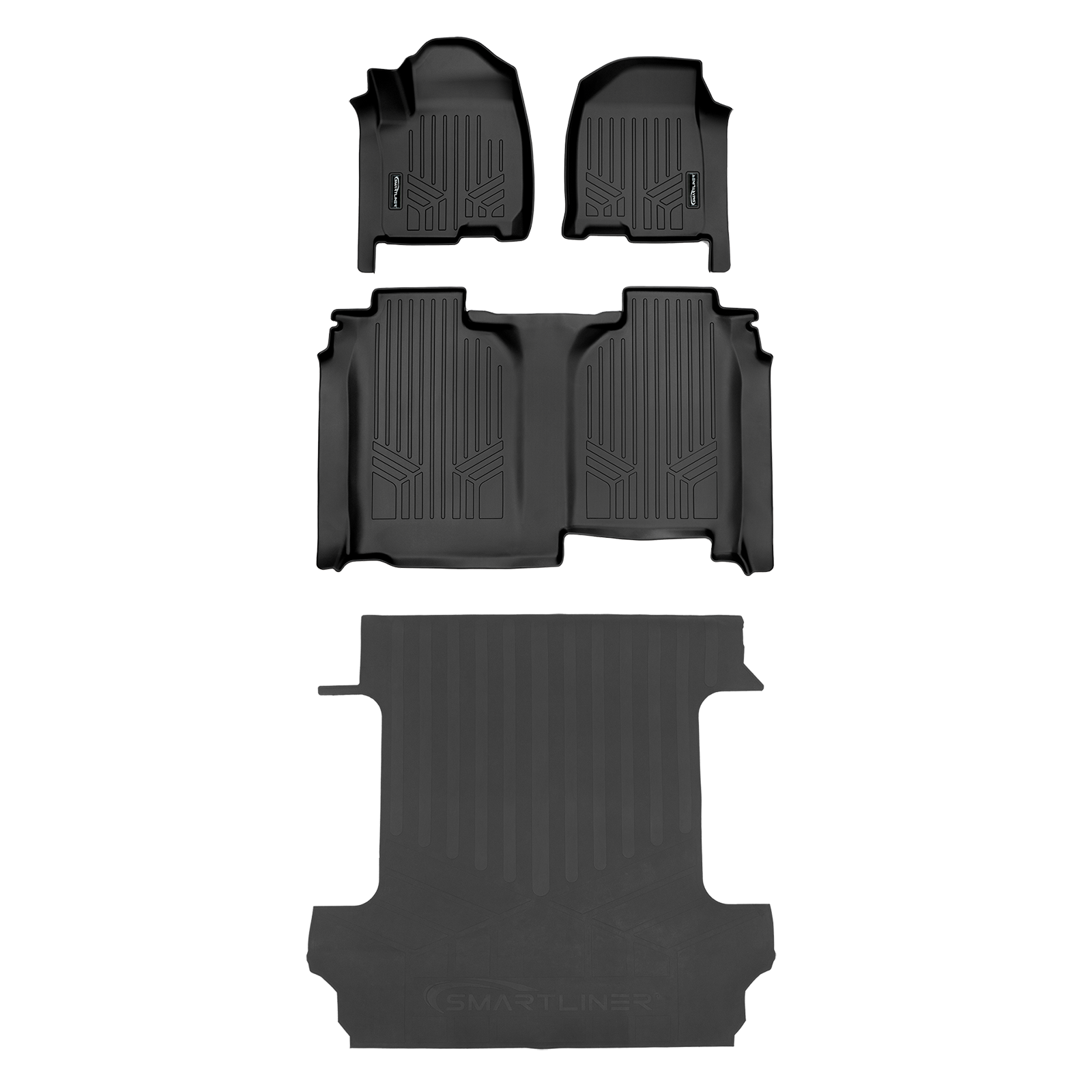 SmartCoverageâ„¢ Custom Fit Floor Liners For 2019-2024 Silverado/Sierra 1500 Crew Cab With 1st Row Bucket Seats & Vinyl Floor