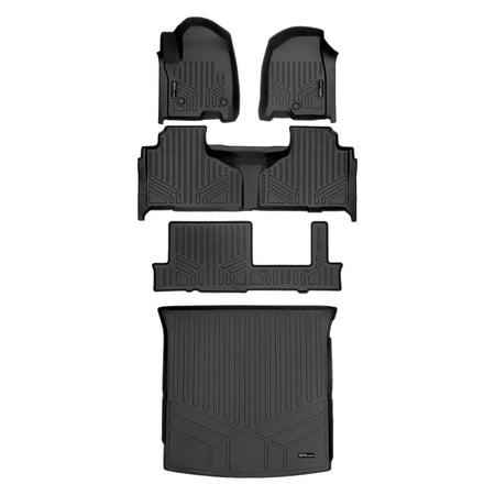 SMARTLINER Floor Liners Black / 3 Row Floor Liners and Cargo Liner Behind 2nd Row 2021-2026 Chevrolet Tahoe Floor Liners|8 passengers|SMARTLINER
