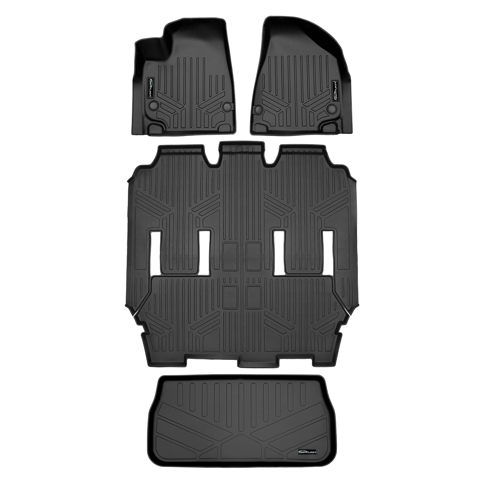 SMARTLINER Custom Fit Black 3 Row Liner Set & Cargo Liner Behind 3rd Row Compatible With 2021-2025 Chrysler Pacifica  (Fits Pinnacle)