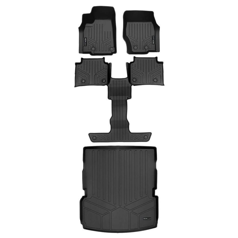 Smart Liner USA Motor Vehicle Interior Fittings Black / 3 Row Floor Mat Liner Set & Cargo Liner Behind the 2nd Row SMARTLINER Custom Fit Floor Liners For 2021-2025 Jeep Grand Cherokee L with 2nd Row Bucket Seat No Center Console with in between Coverage (No subwoofer)