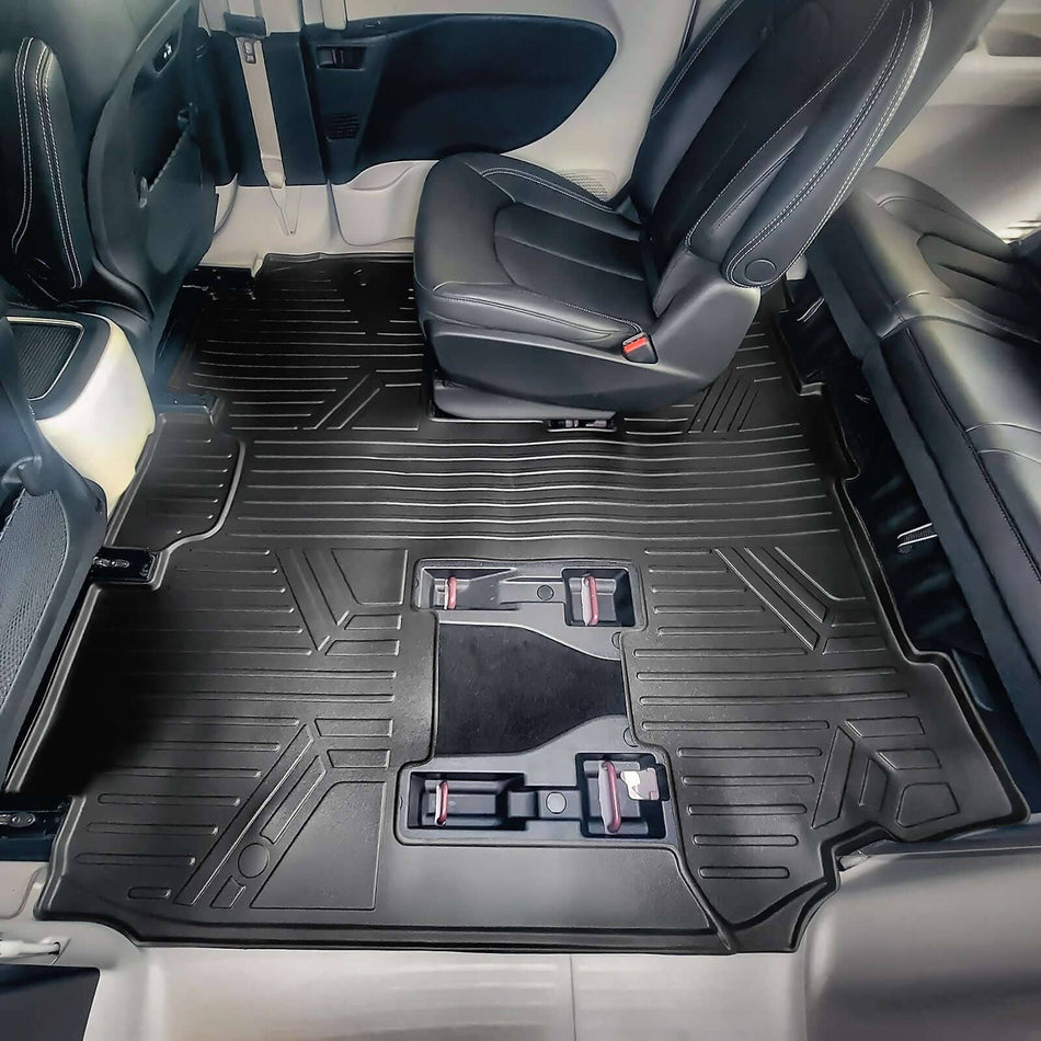SMARTLINER Floor Liners Black / Second and Third Row One Piece Liner 2021-2024 Chrysler Pacifica Floor Liners|Trim line needed for Ultra Console on first row (B+C)|SMARTLINER