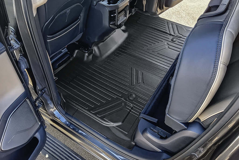 Smartliner Floor Mats 2 Row Liner Set Black for 2019 2021 Ram 1500 Crew Cab with Rear Underseat Storage Box SMT SA0369 B0374