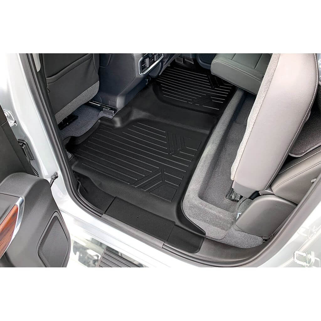 SmartCoverageâ„¢ Custom Fit Floor Liners For 2019-2025 Chevrolet Silverado 1500 Crew Cab With 1st Row Bench Seat (OTH Coverage) and Carpeted Flooring with the 2nd Row Underseat Storage