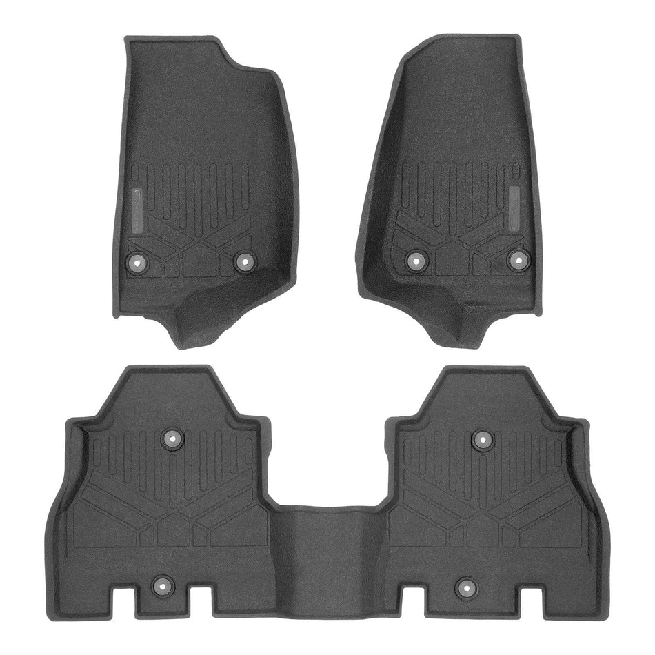 SMARTLINER Rubber Liners Black / 2 Row Rubber Floor Liners 2021-2025 Jeep Wrangler Rubicon Rubber Liners|Unlimited 4 Door|SMARTLINER