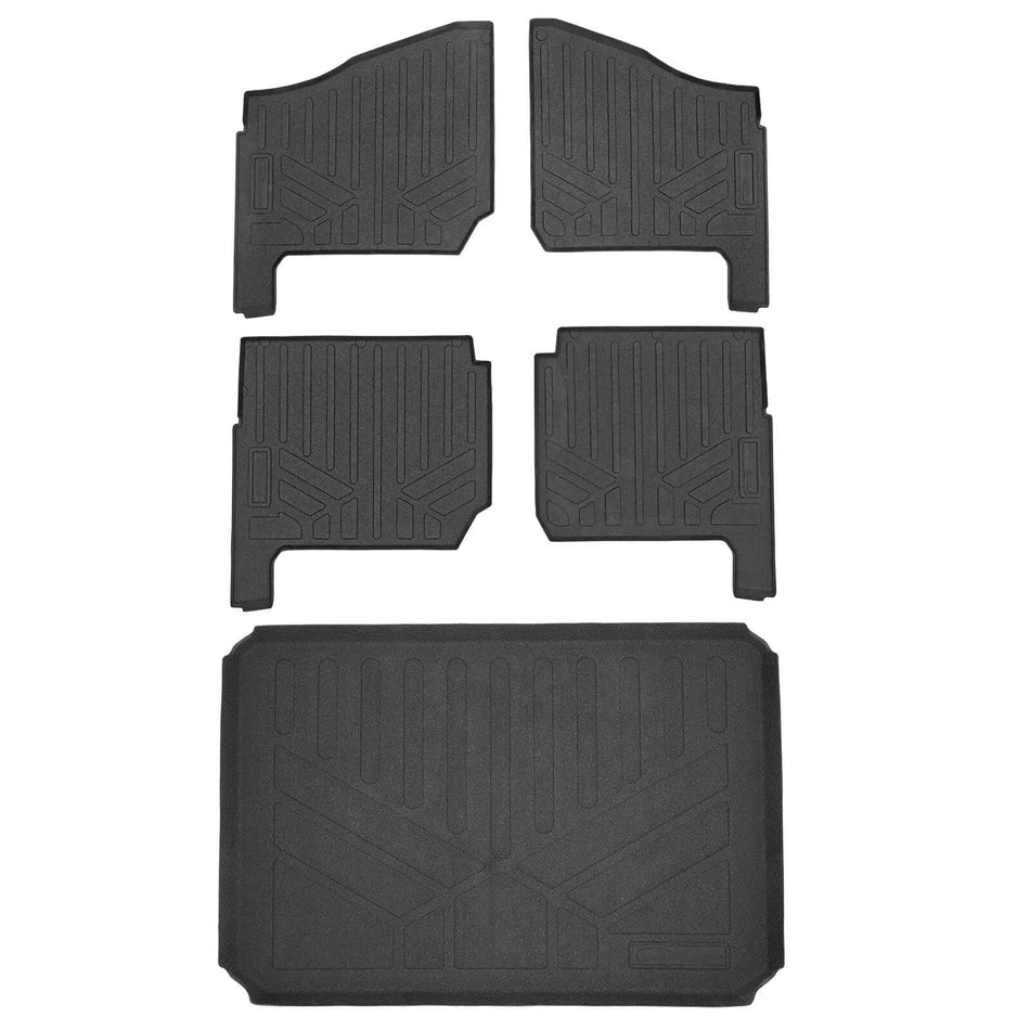 Smartliner USA Black / 2 Row Rugged Rubber Mat Set & Truck Bed Mat Liner (Bedliner) SMARTLINER Custom Fit Rugged Rubber Floor Liners For 2018-2024 Polaris Ranger 1000 (6 Seater)