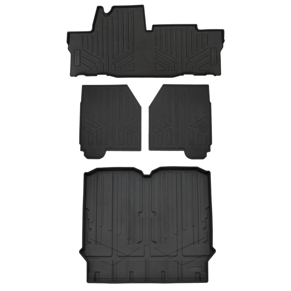 Smartliner USA UTV Black / 2 Row Rugged Rubber Mat Set & Truck Bed Mat Liner (Bedliner) SMARTLINER Floor Liners for 2018-2026 Honda Pioneer 700 (4 Seater Models Only)