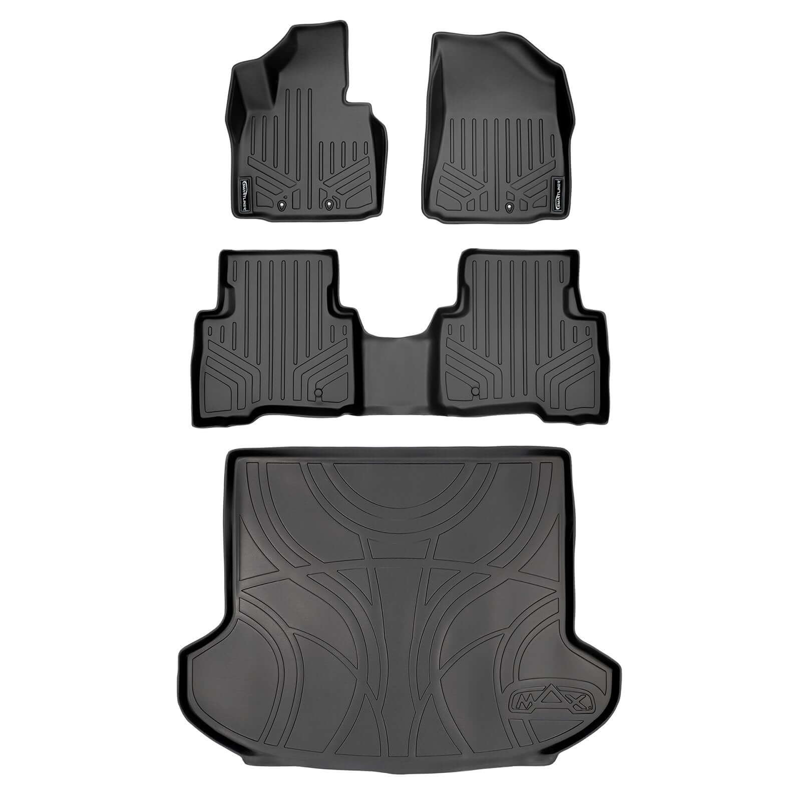 SMARTLINER Custom Fit for 2014-2015 Kia Sorento (with 3rd Row Seats) - Black / 2 Row Floor Mat Liner Set & Cargo Liner Behind the 2nd Row - Smartliner USA