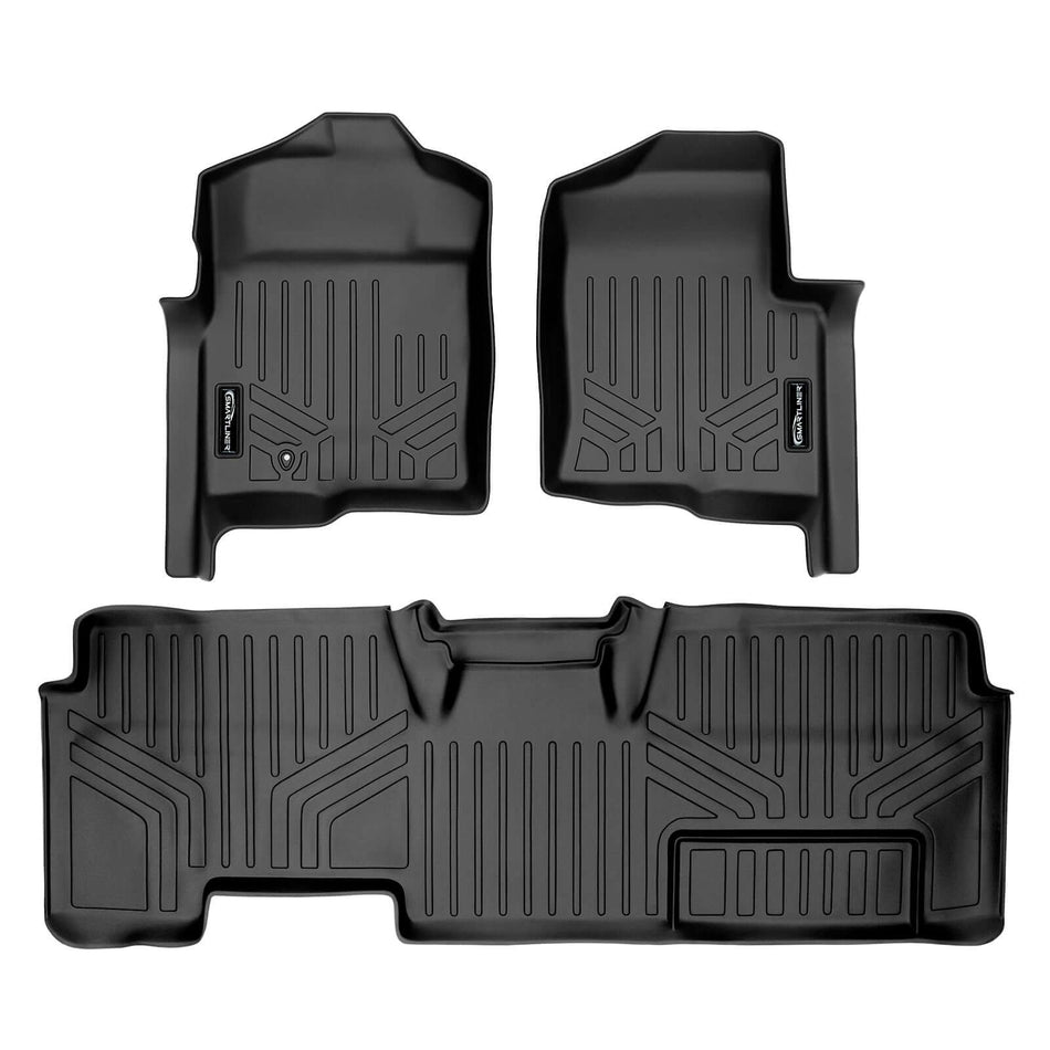 Smart Liner USA Motor Vehicle Interior Fittings Black / 2 Row Floor Mat Liner Set Smart Trimâ„¢ Custom Fit Floor Liners For 2009-2010 Ford F-150 SuperCab Non Flow-Through Center Console