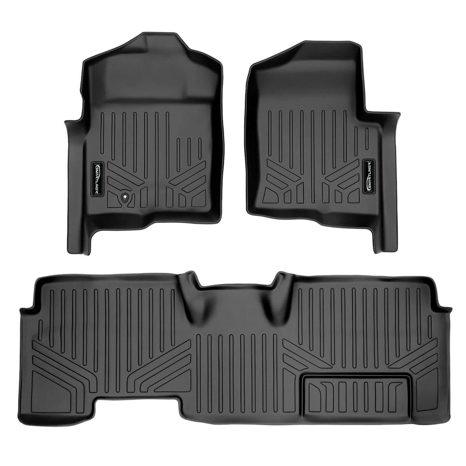 Smart Liner USA Motor Vehicle Interior Fittings Black / 2 Row Floor Mat Liner Set SMARTLINER Custom Fit Floor Liners For 2009-2010 Ford F-150 SuperCab with Flow-Through Center Console