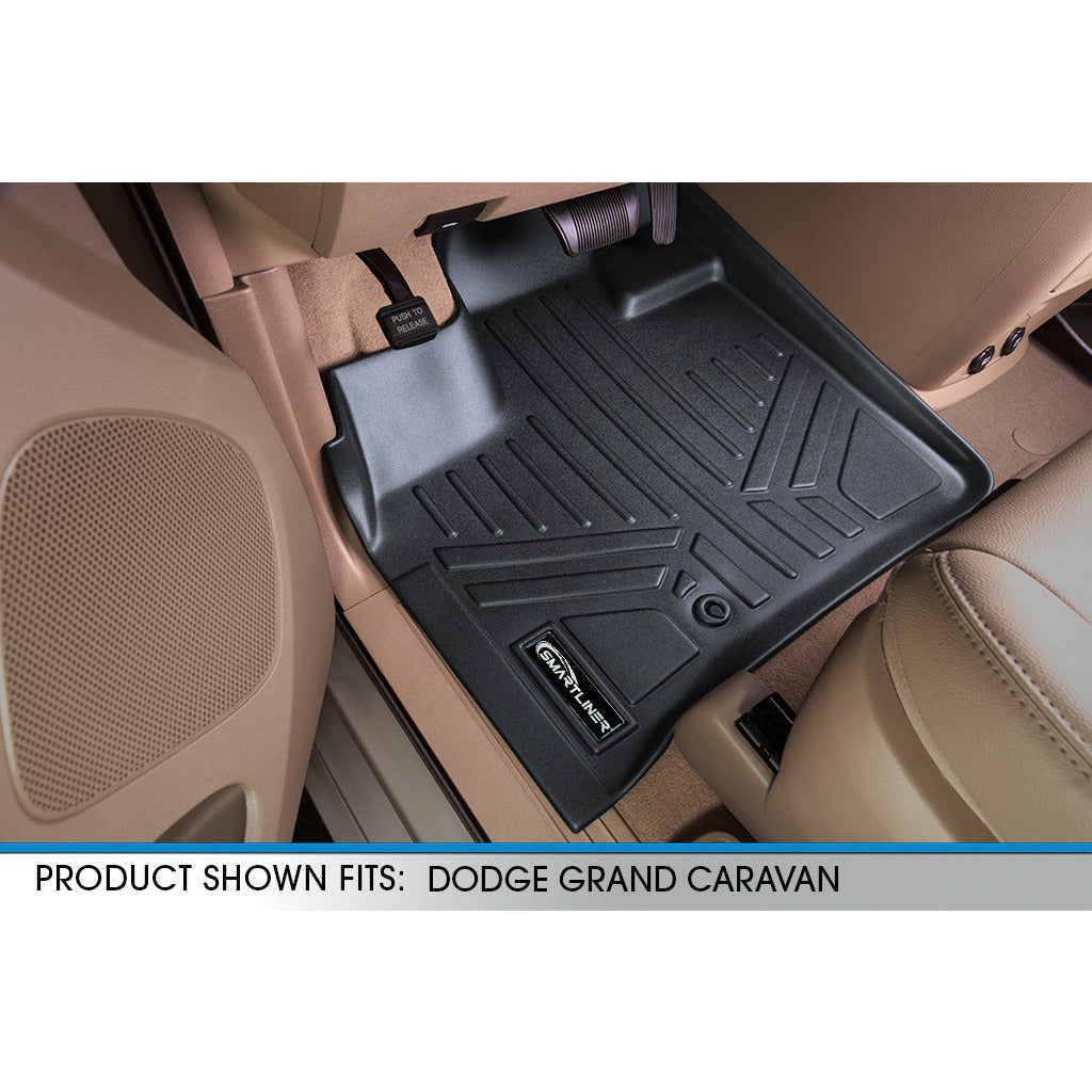 SMARTLINER Custom Fit Floor Liners For 2013-2020 Dodge Grand Caravan with Second Row Bench Seats and 1st Row Super Console