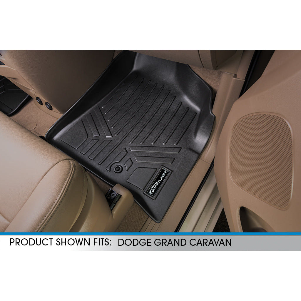SMARTLINER Custom Fit Floor Liners For 2013-2020 Dodge Grand Caravan with Second Row Bench Seats and 1st Row Super Console