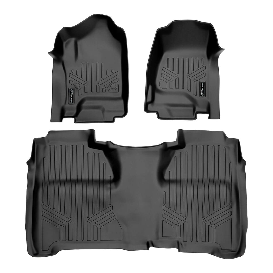 2015-2019 Chevrolet Silverado 3500 HD Floor Liners|Crew Cab Models (Does NOT provide over-the-hump coverage. Only fits carpet models. Fits both bench and bucket seat models. 2nd row full coverage. Not 4x4 Shifters - No E-Assist Models)|SMARTLINER