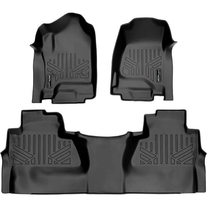 2015-2019 Chevrolet Silverado 3500 HD Floor Liners|Crew Cab Models (Does NOT provide over-the-hump coverage. Only fits carpet models. Fits both bench and bucket seat models. 2nd row half coverage. Not 4x4 Shifters - No E-Assist Models)|SMARTLINER