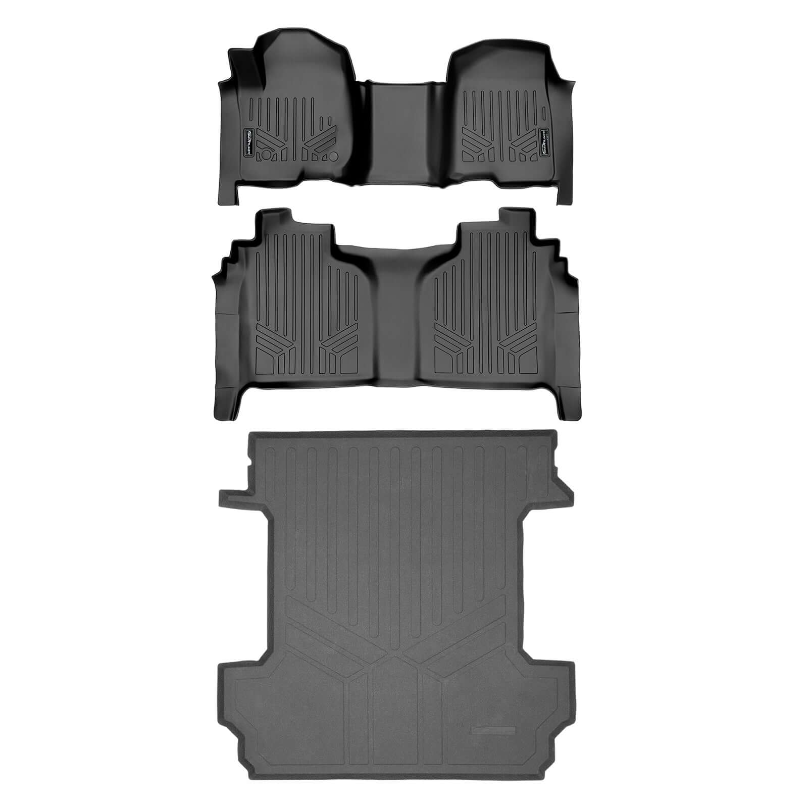SmartCoverageâ„¢ Custom Fit Floor Liners For 2019-2025 Chevrolet Silverado 1500 Crew Cab With 1st Row Bench Seat (OTH Coverage) and Carpeted Flooring with the 2nd Row Underseat Storage