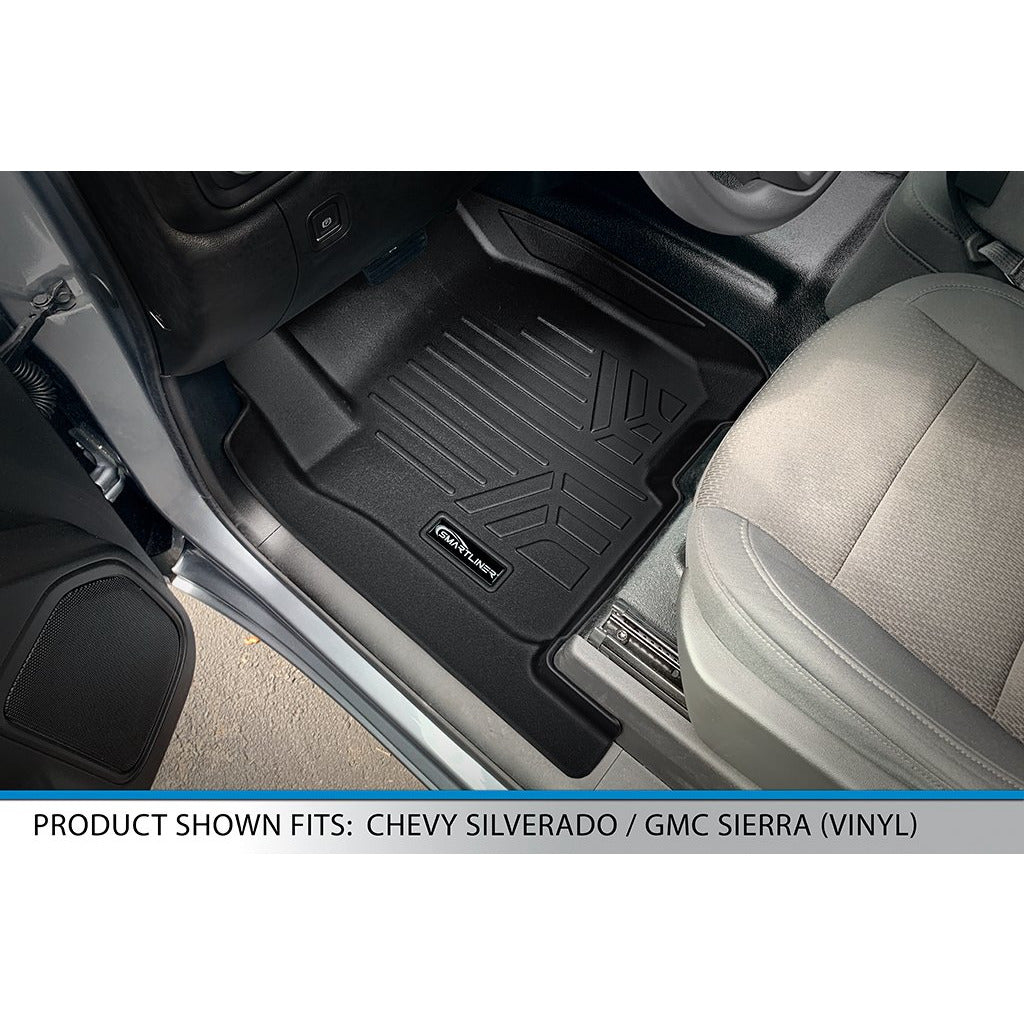 SMARTLINER Custom Fit Floor Liners For 2019-2023 GMC Sierra 1500 Double Cab With 1st Row Bench Seat (No OTH Coverage) & Vinyl Flooring