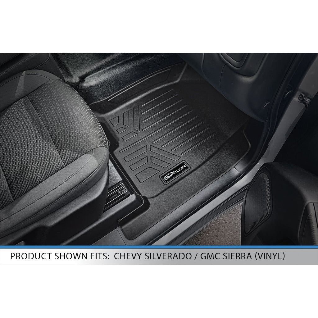 SMARTLINER Custom Fit Floor Liners For 2019-2024 GMC Sierra 1500 Double Cab With 1st Row Bucket Seats & Vinyl Flooring