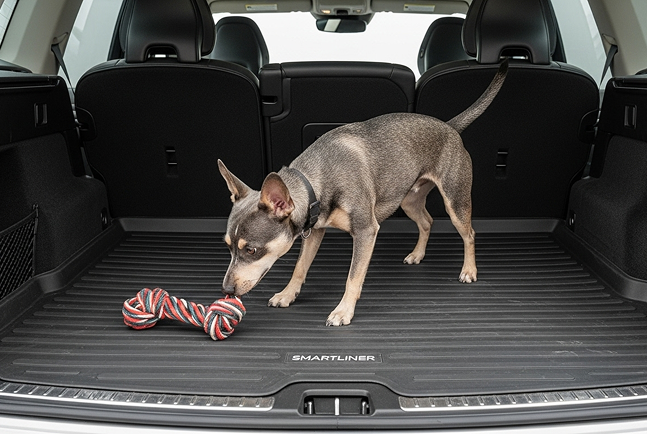 Dog on cargo liner in SUV