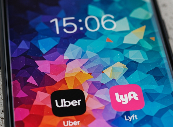 Uber and Lyft apps on a phone in the car